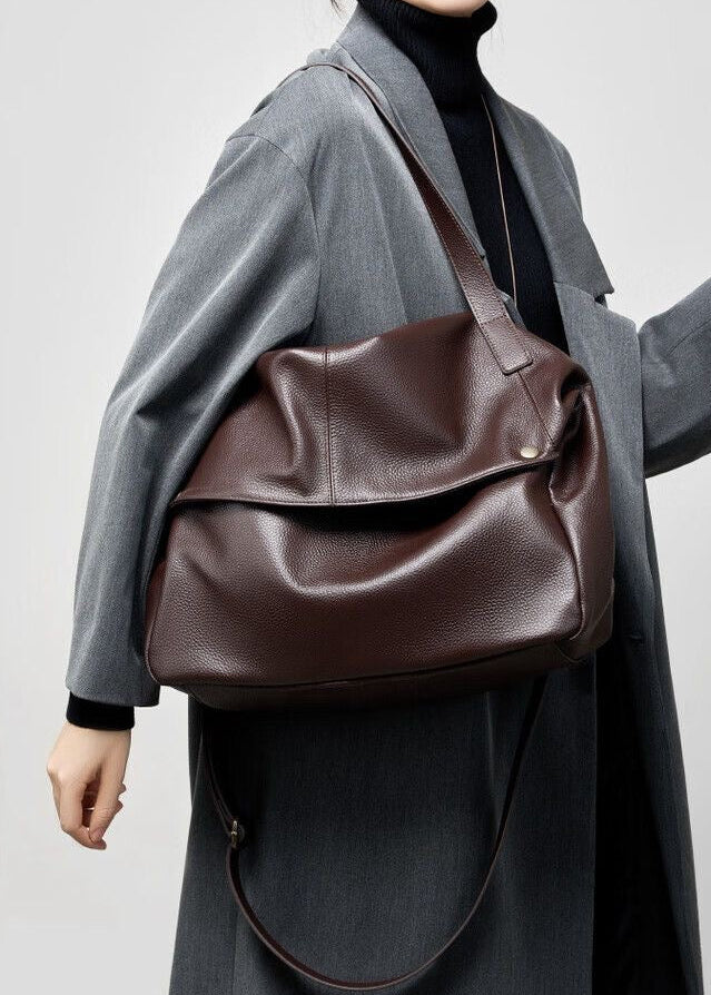 Brown Pebbled Leather Shoulder Bag with Removable Crossbody Strap