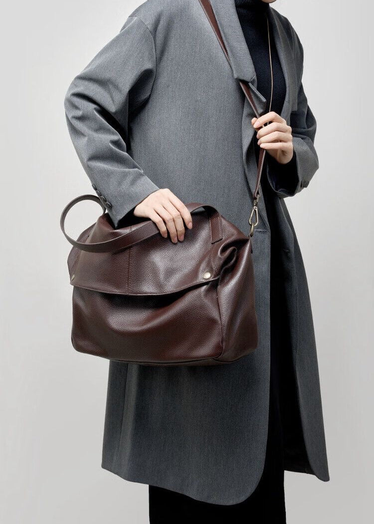 Brown Pebbled Leather Shoulder Bag with Removable Crossbody Strap
