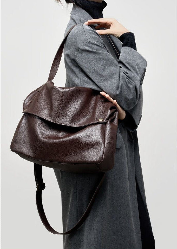 Brown Pebbled Leather Shoulder Bag with Removable Crossbody Strap