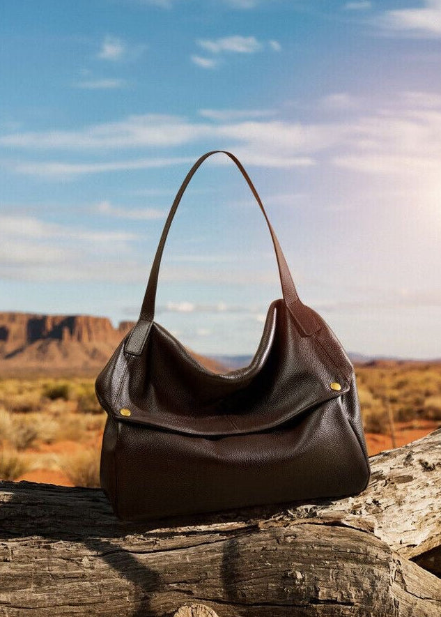 Brown Pebbled Leather Shoulder Bag with Removable Crossbody Strap