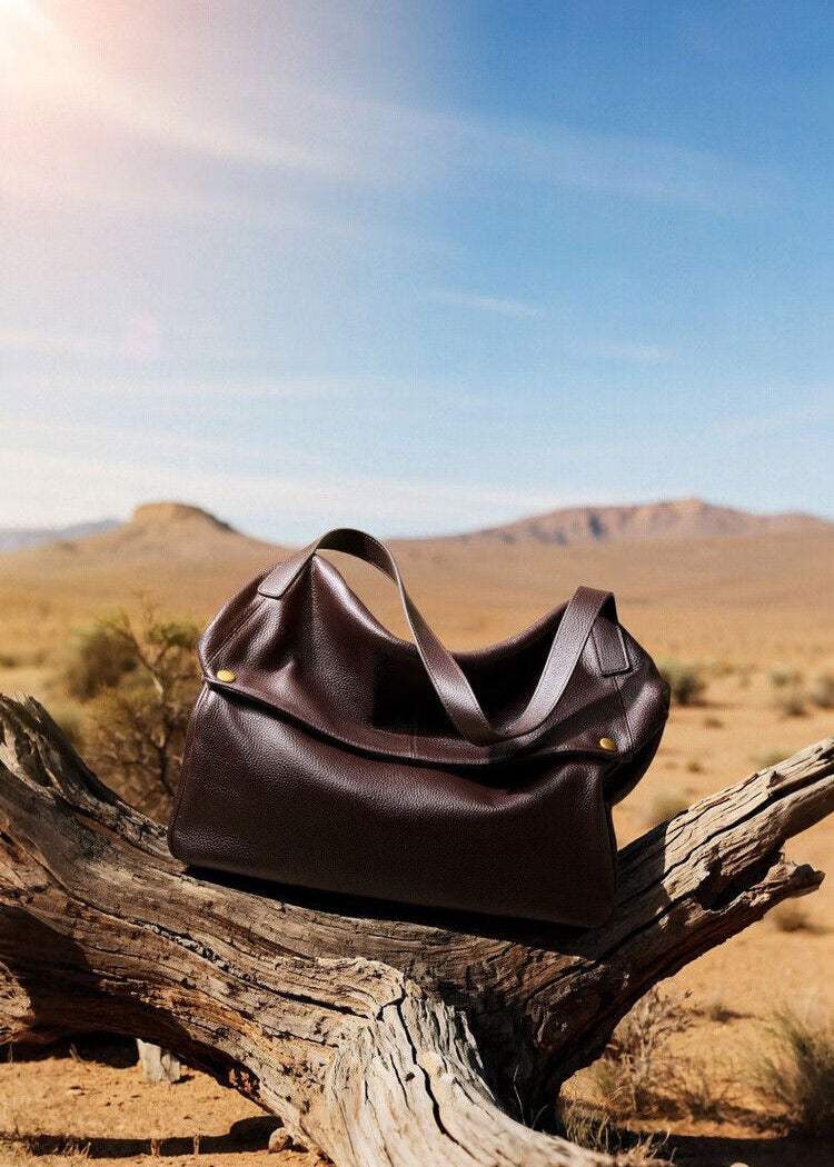 Brown Pebbled Leather Shoulder Bag with Removable Crossbody Strap