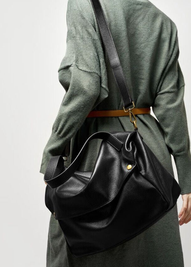 Brown Pebbled Leather Shoulder Bag with Removable Crossbody Strap