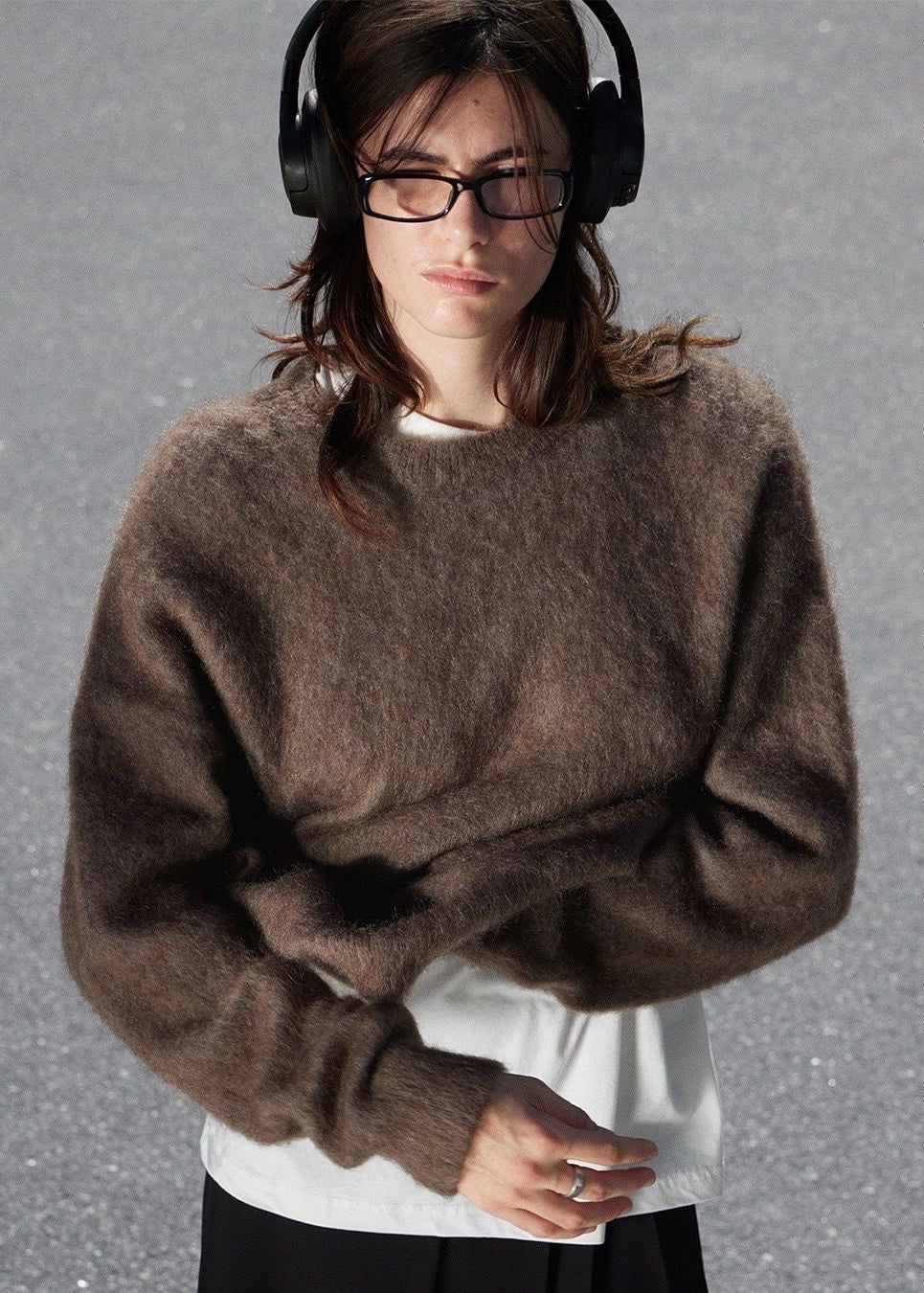 Fuzzy Knit Crew Neck Sweater with Relaxed Fit