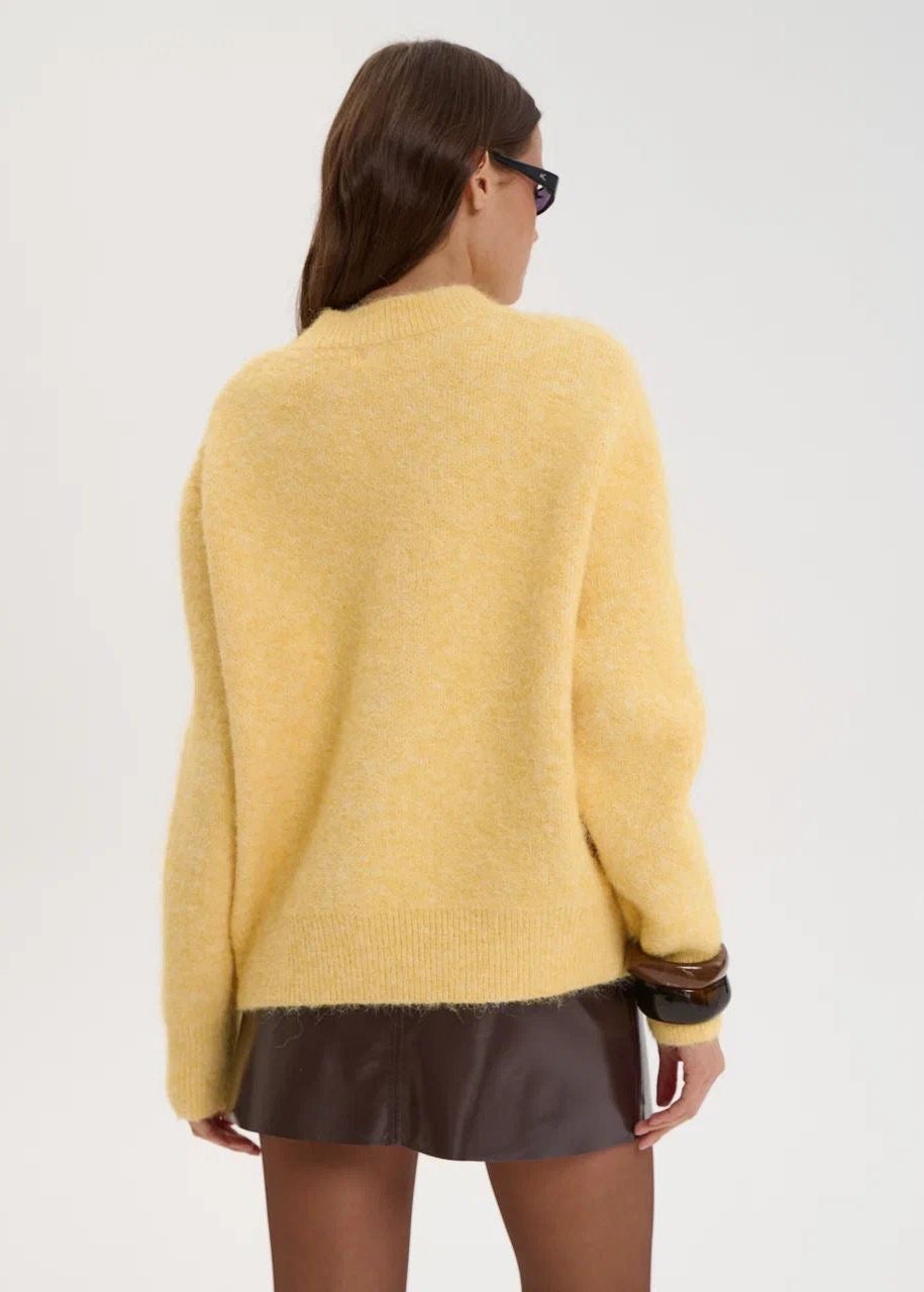 Fuzzy Knit Crew Neck Sweater with Relaxed Fit