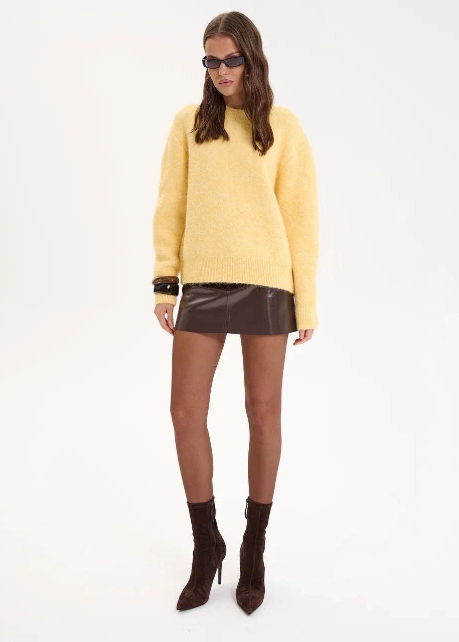 Fuzzy Knit Crew Neck Sweater with Relaxed Fit