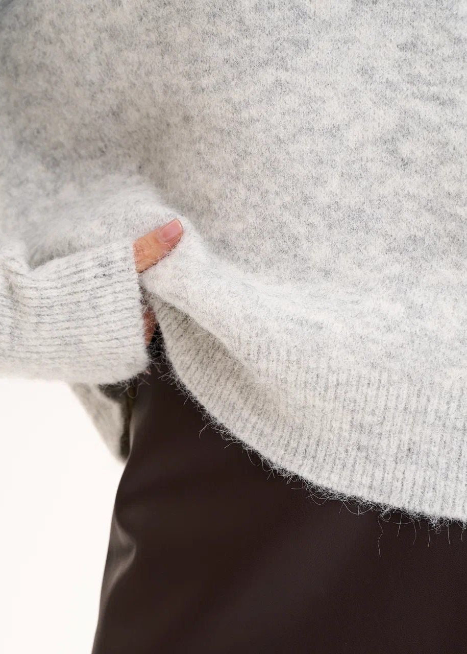 Fuzzy Knit Crew Neck Sweater with Relaxed Fit