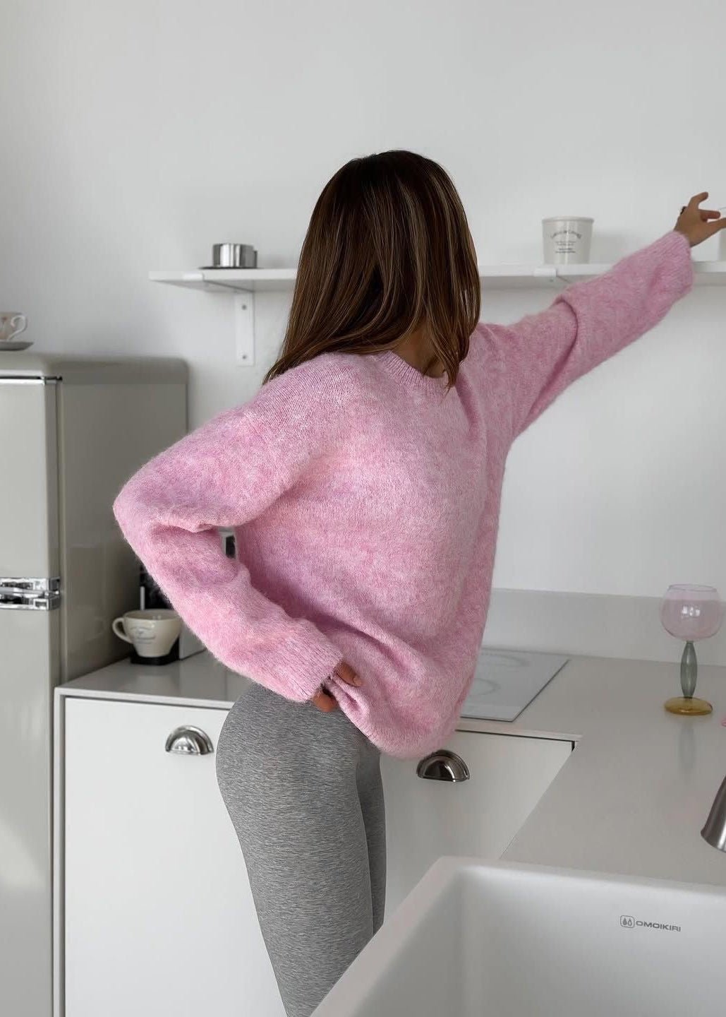 Fuzzy Knit Crew Neck Sweater with Relaxed Fit