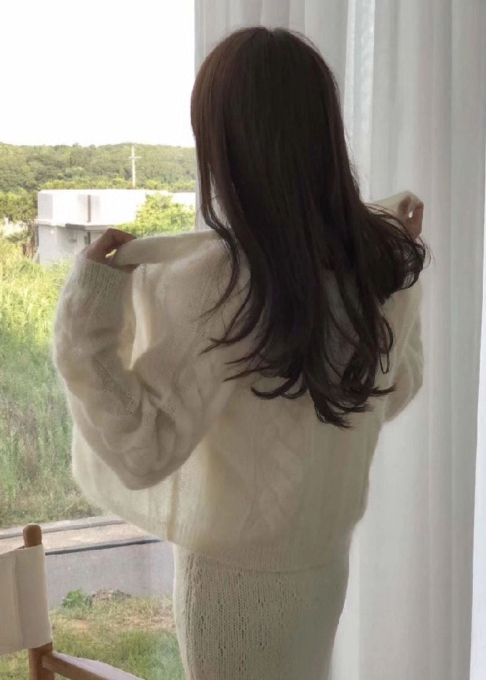 Cable Knit Button-Front Cardigan with Long Sleeves