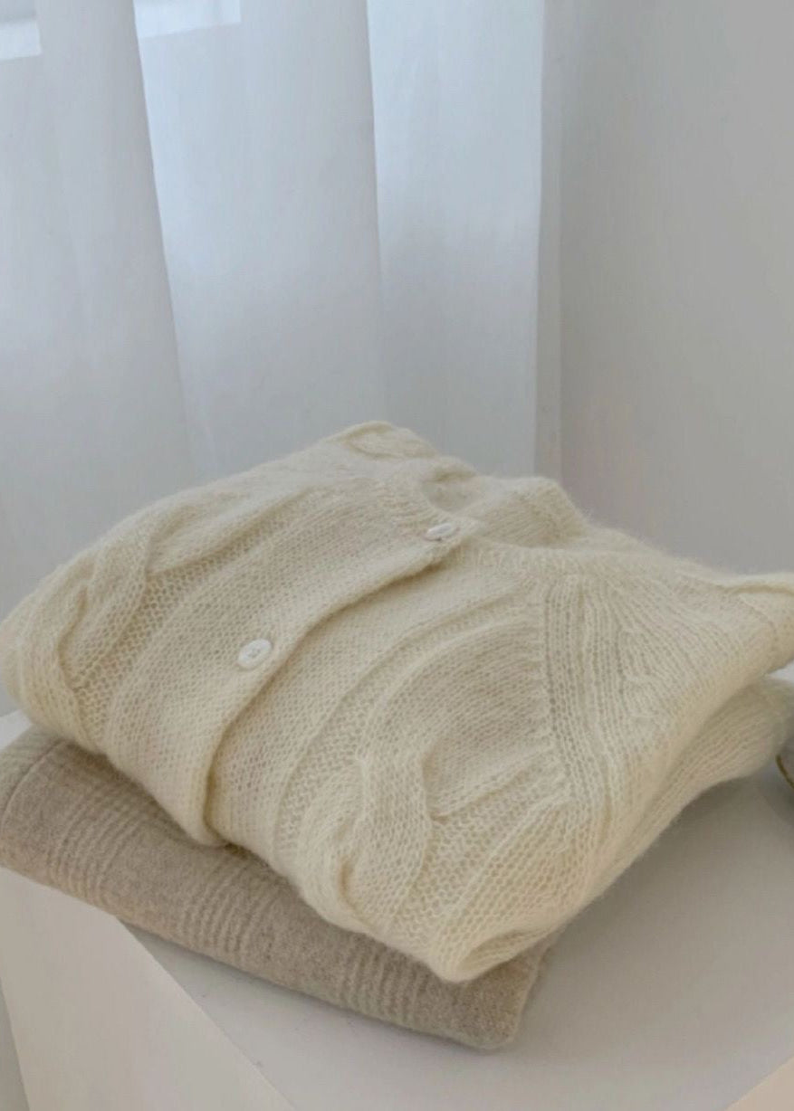 Cable Knit Button-Front Cardigan with Long Sleeves