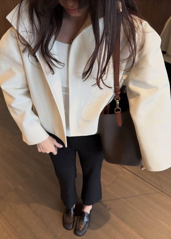 Sculptural High Collar Cropped Jacket with Flared Silhouette