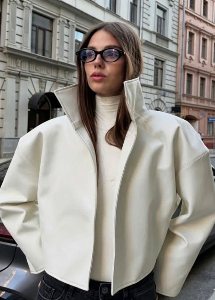Sculptural High Collar Cropped Jacket with Flared Silhouette