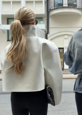 Sculptural High Collar Cropped Jacket with Flared Silhouette