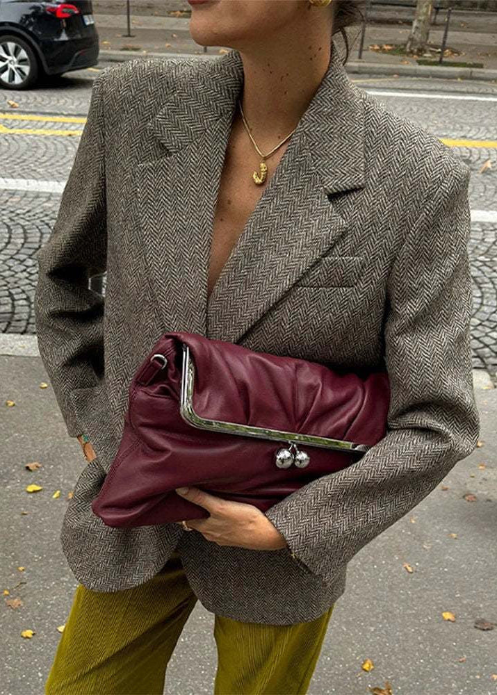 Herringbone Two-Button Blazer with Notched Lapels