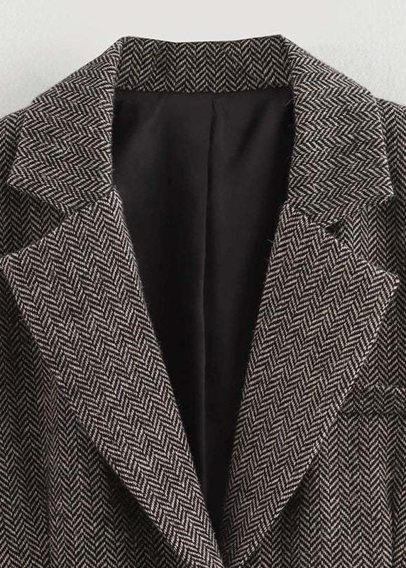 Herringbone Two-Button Blazer with Notched Lapels