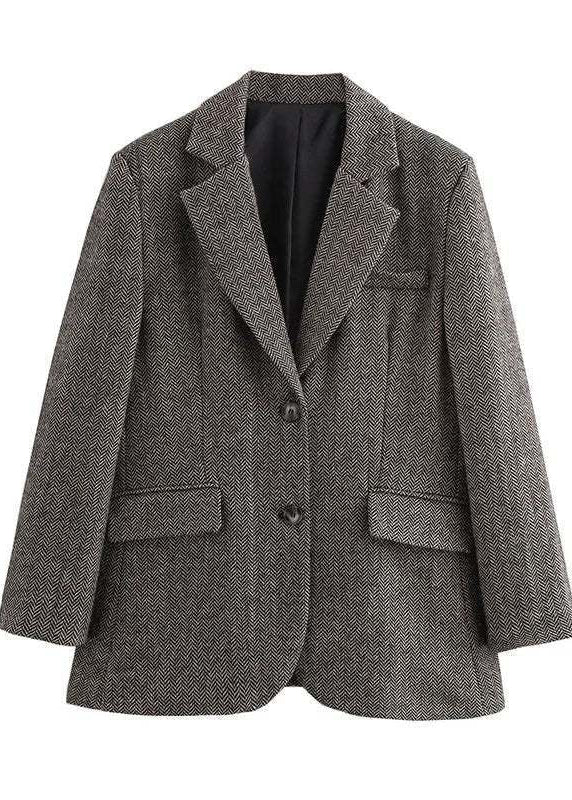 Herringbone Two-Button Blazer with Notched Lapels