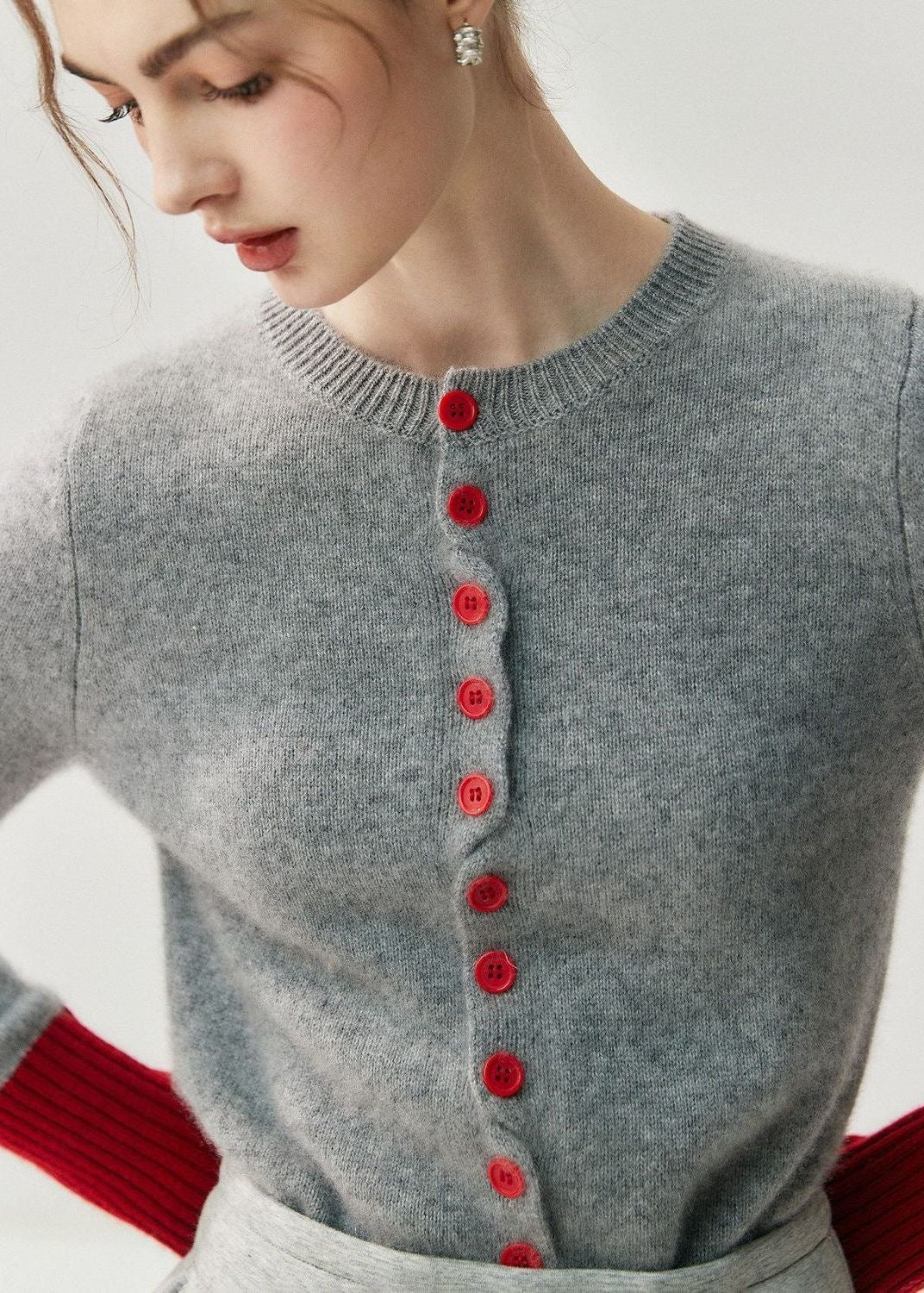 Contrast Cuff Knit Cardigan with Button Front