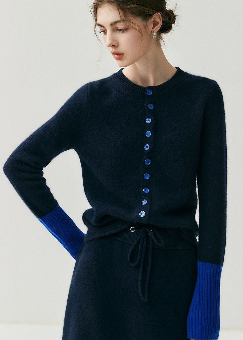 Contrast Cuff Knit Cardigan with Button Front
