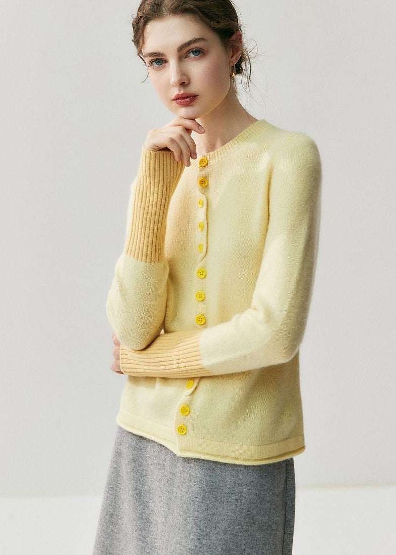 Contrast Cuff Knit Cardigan with Button Front