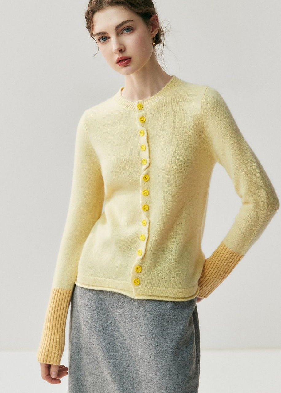 Contrast Cuff Knit Cardigan with Button Front