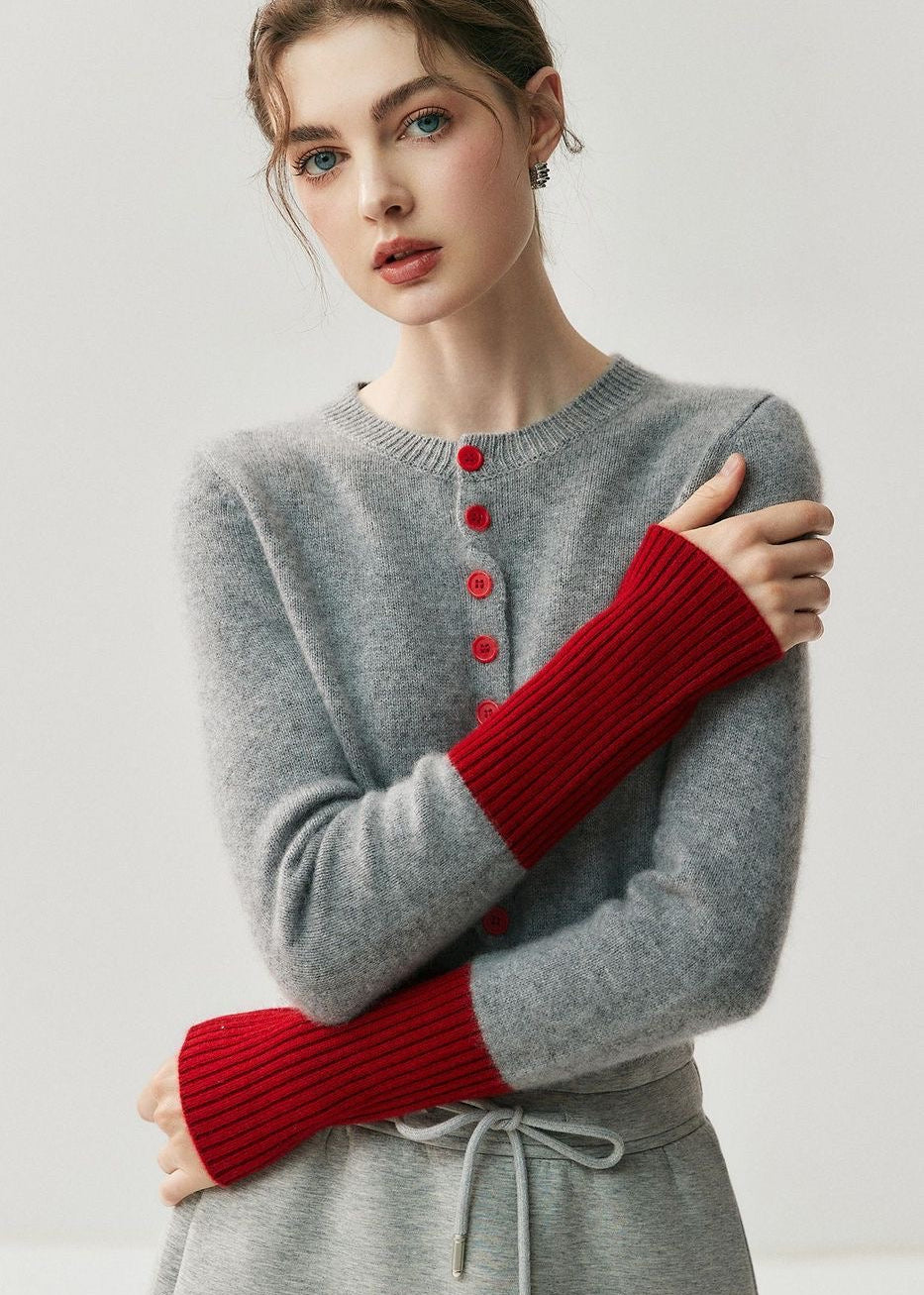 Contrast Cuff Knit Cardigan with Button Front