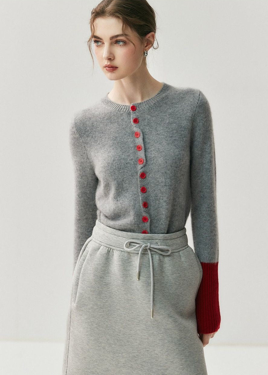 Contrast Cuff Knit Cardigan with Button Front