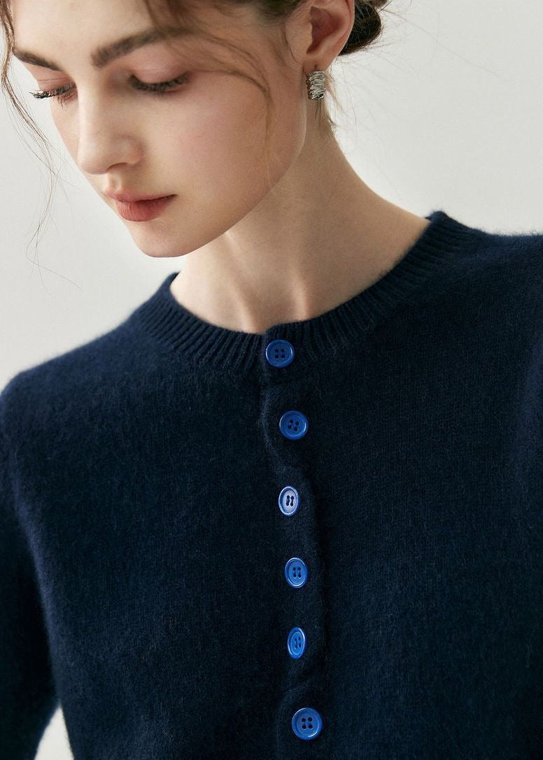 Contrast Cuff Knit Cardigan with Button Front