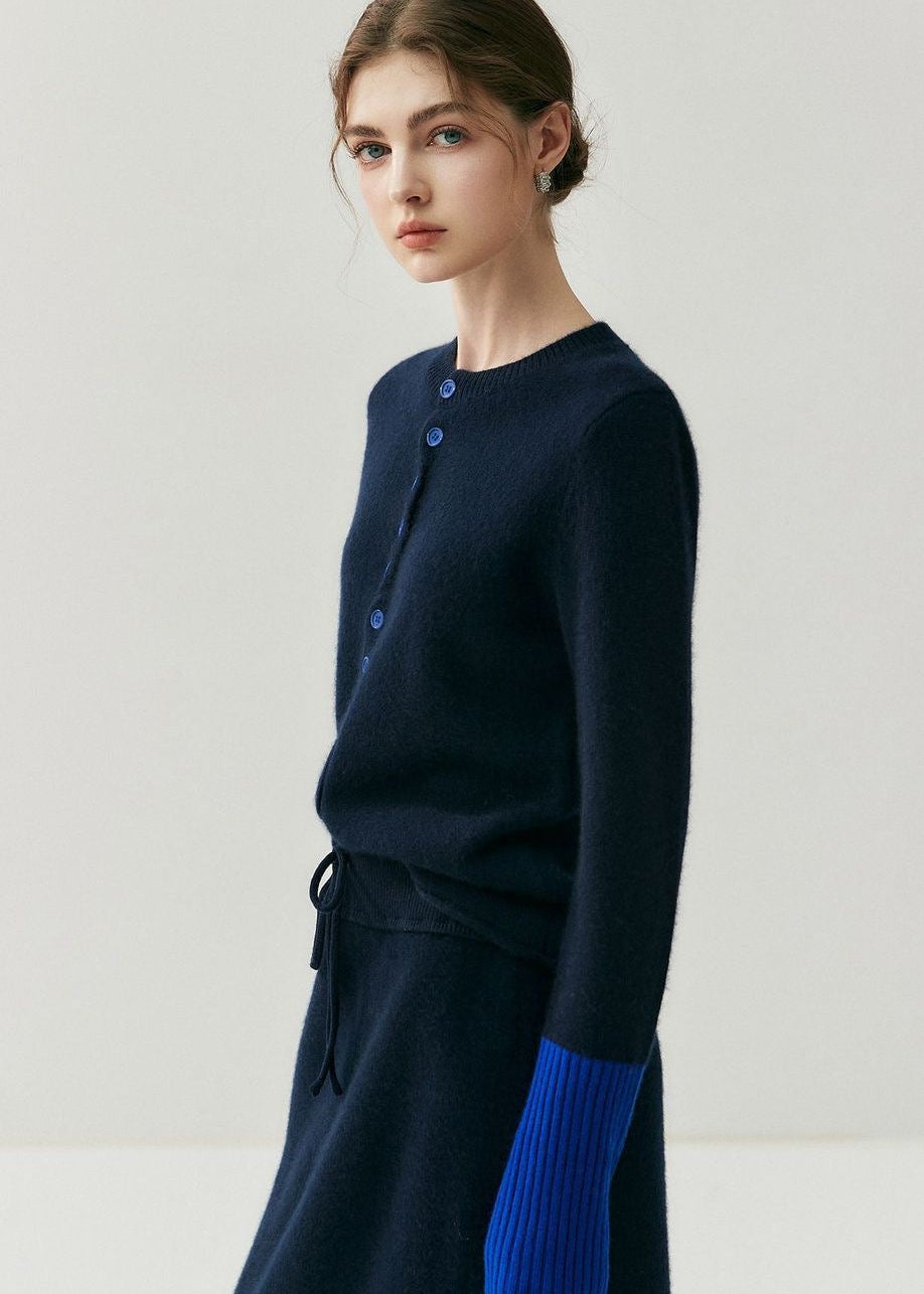 Contrast Cuff Knit Cardigan with Button Front
