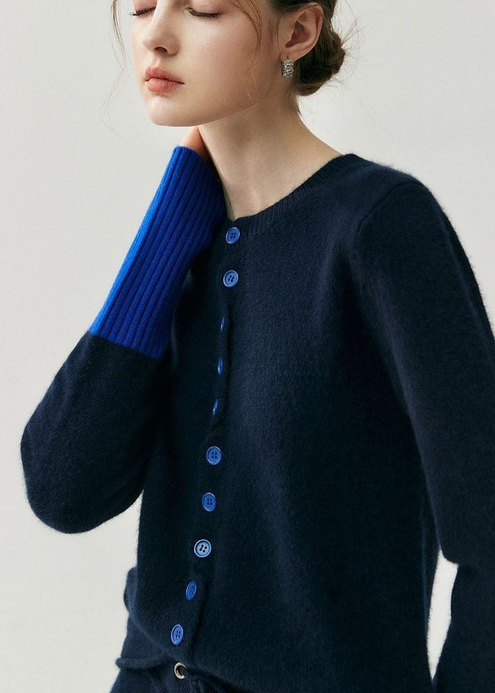 Contrast Cuff Knit Cardigan with Button Front