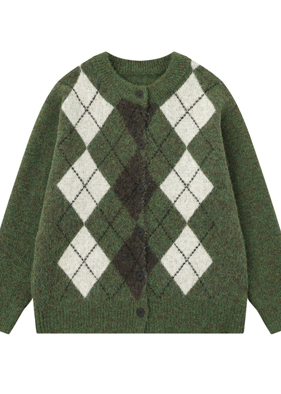 Argyle Knit Cardigan with Button Front