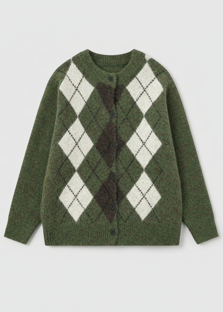 Argyle Knit Cardigan with Button Front