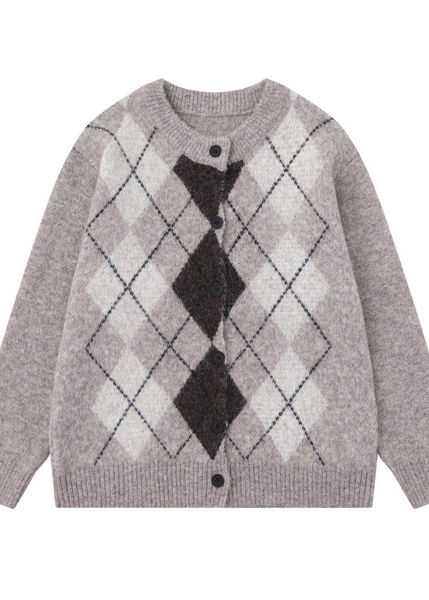 Argyle Knit Cardigan with Button Front
