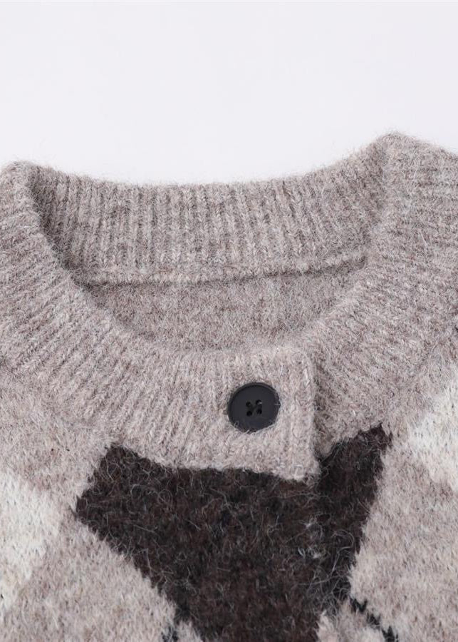 Argyle Knit Cardigan with Button Front