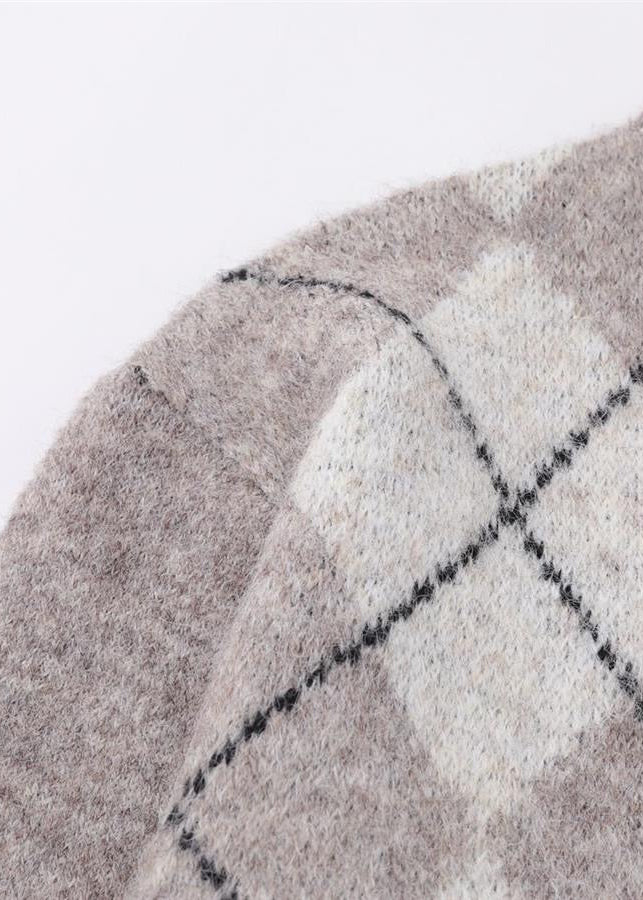 Argyle Knit Cardigan with Button Front