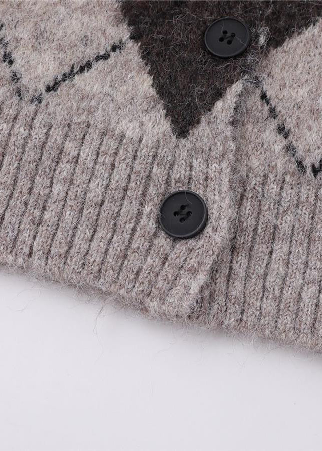 Argyle Knit Cardigan with Button Front