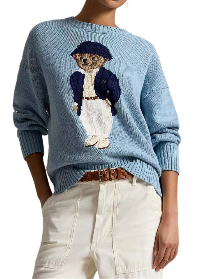 Teddy Bear Graphic Cotton Knit Sweater