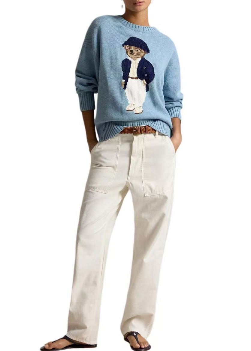 Teddy Bear Graphic Cotton Knit Sweater