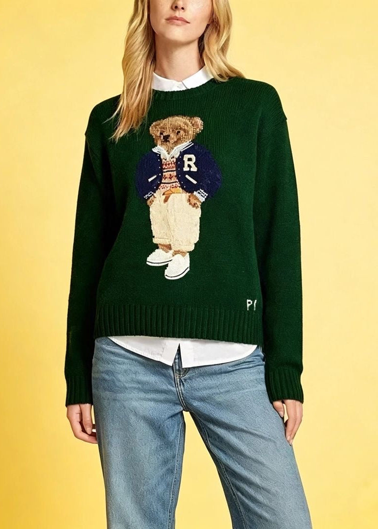 Teddy Bear Graphic Cotton Knit Sweater