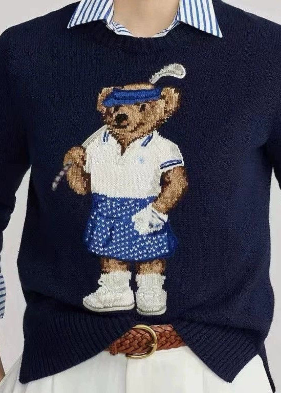Teddy Bear Graphic Cotton Knit Sweater