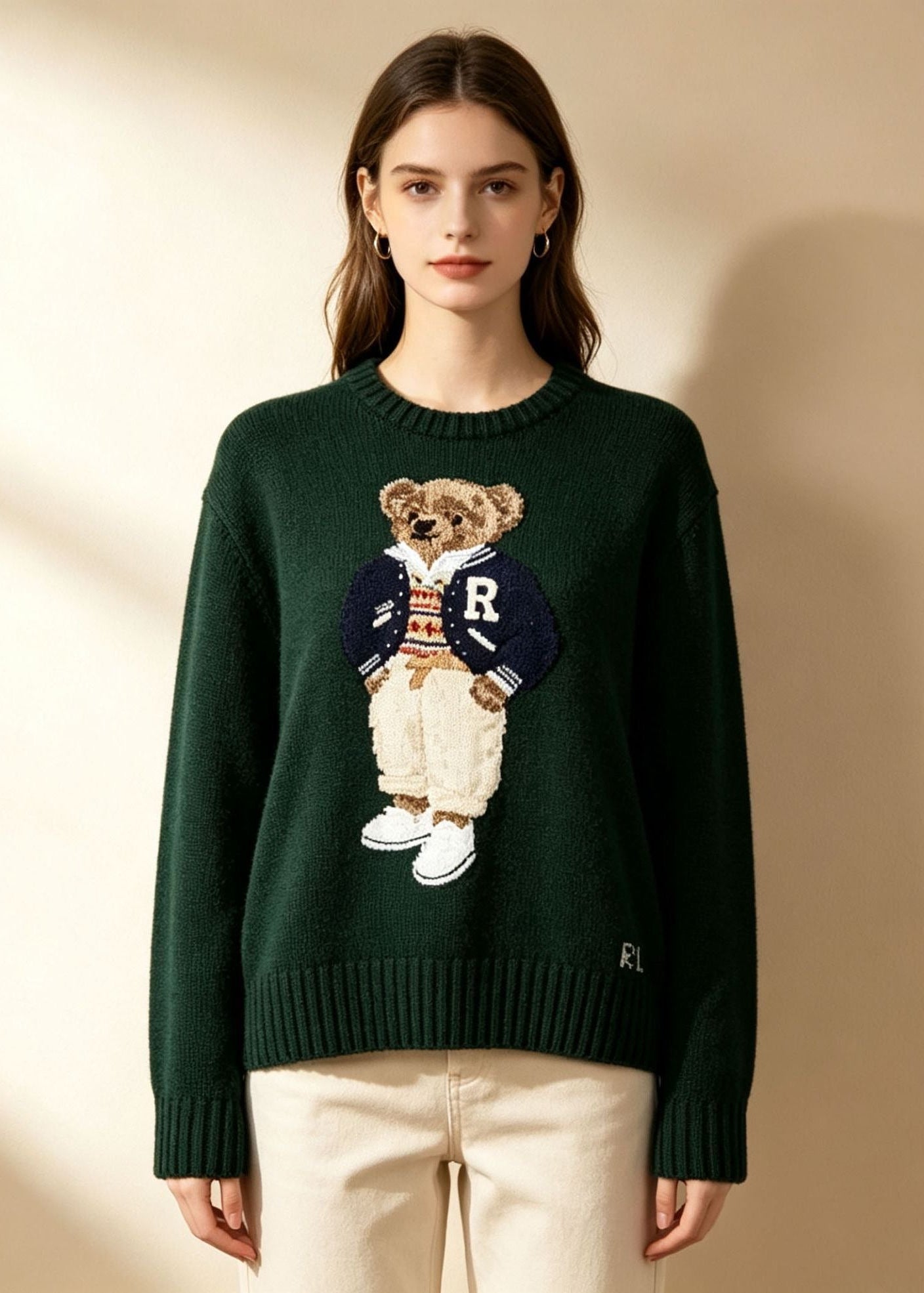 Teddy Bear Graphic Cotton Knit Sweater