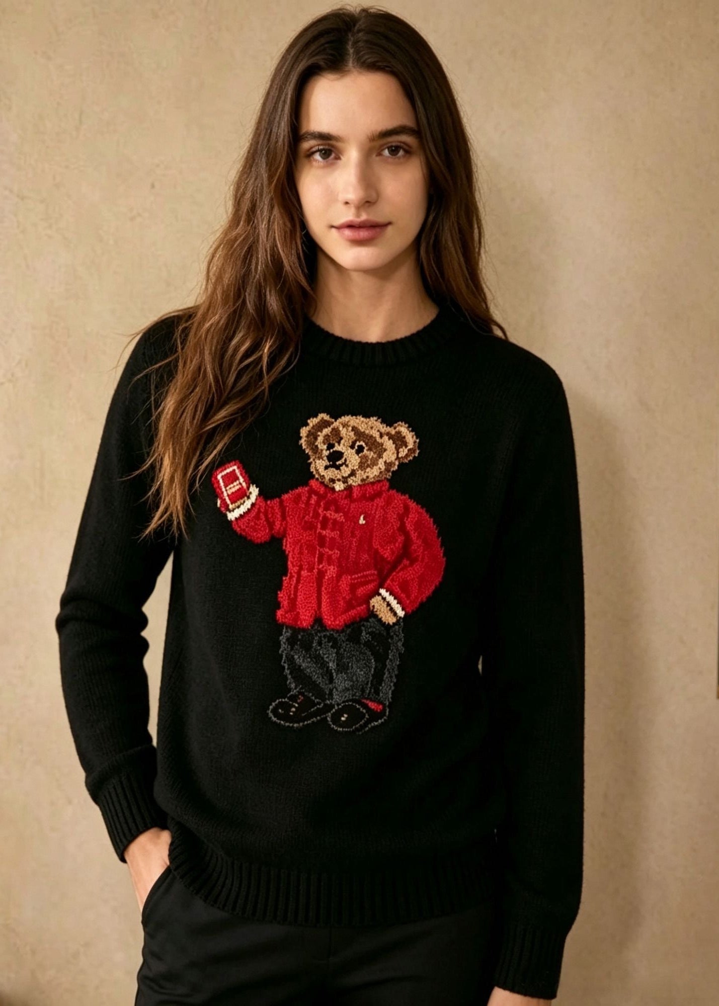 Teddy Bear Graphic Cotton Knit Sweater
