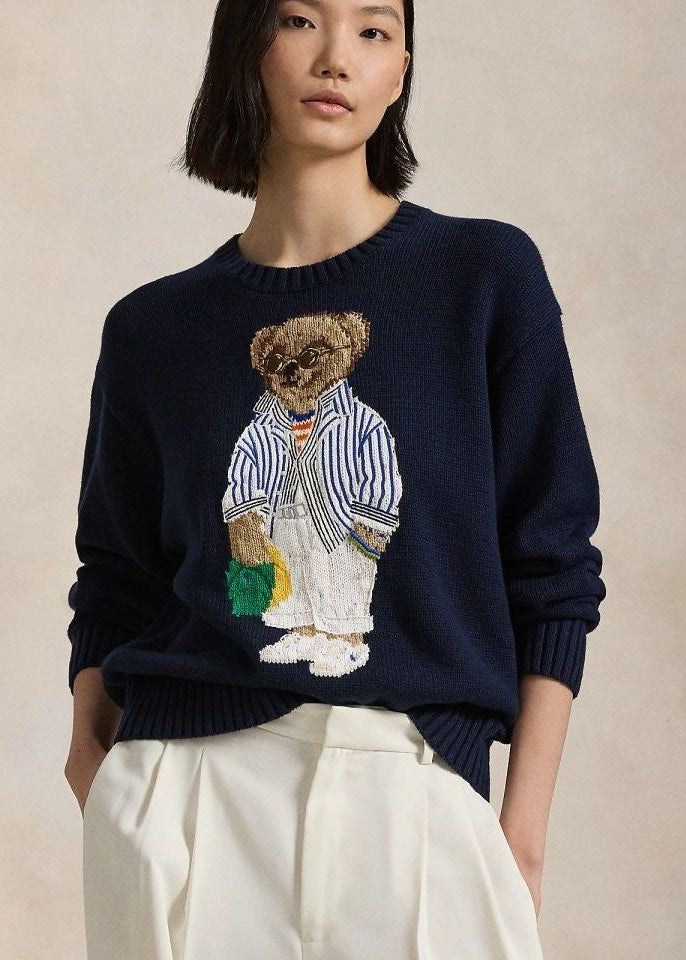 Teddy Bear Graphic Cotton Knit Sweater