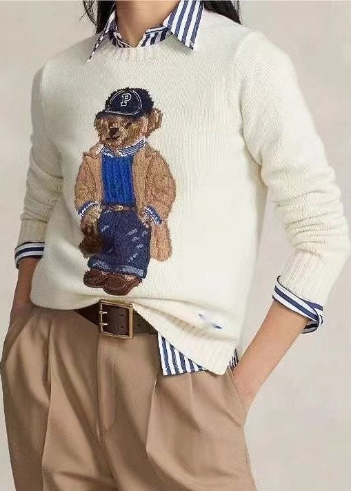 Teddy Bear Graphic Cotton Knit Sweater