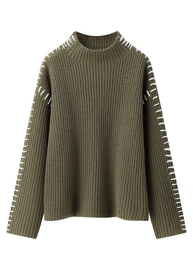 Contrast Stitch Black Mock Neck Knit Sweater