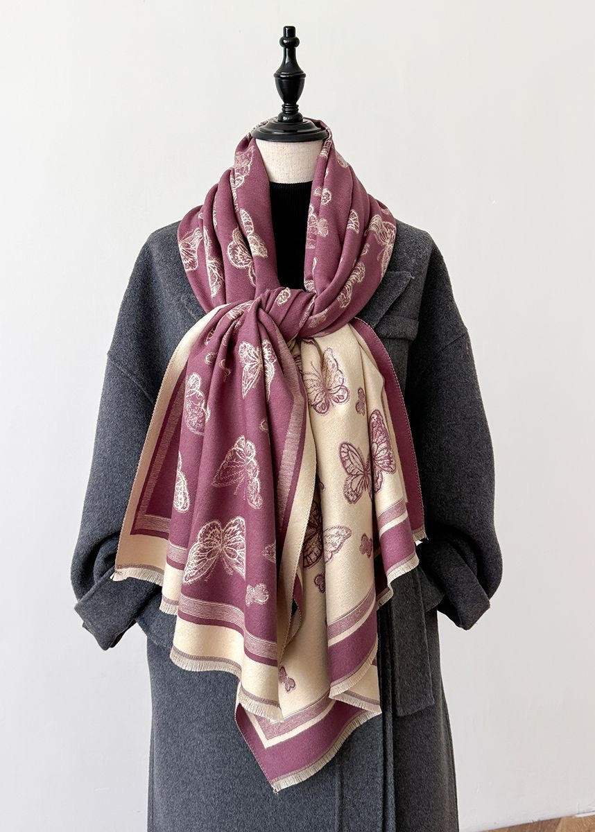 Butterfly Print Scarf with Fringe Trim