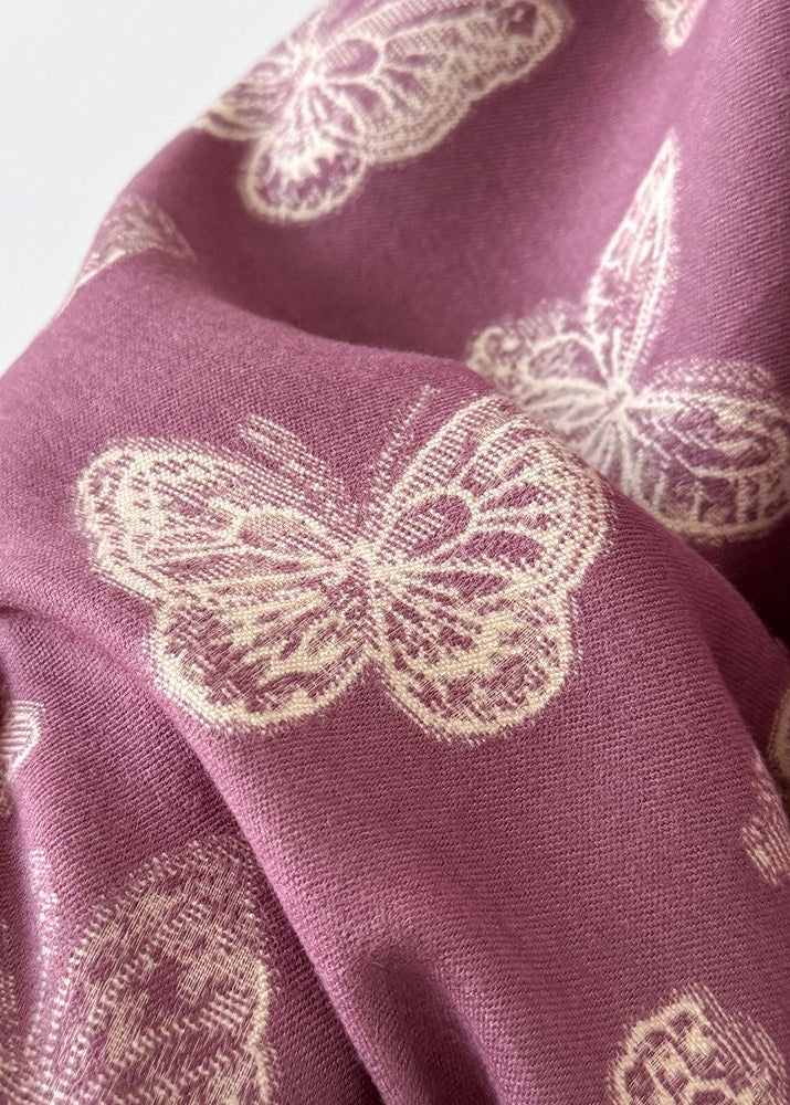 Butterfly Print Scarf with Fringe Trim