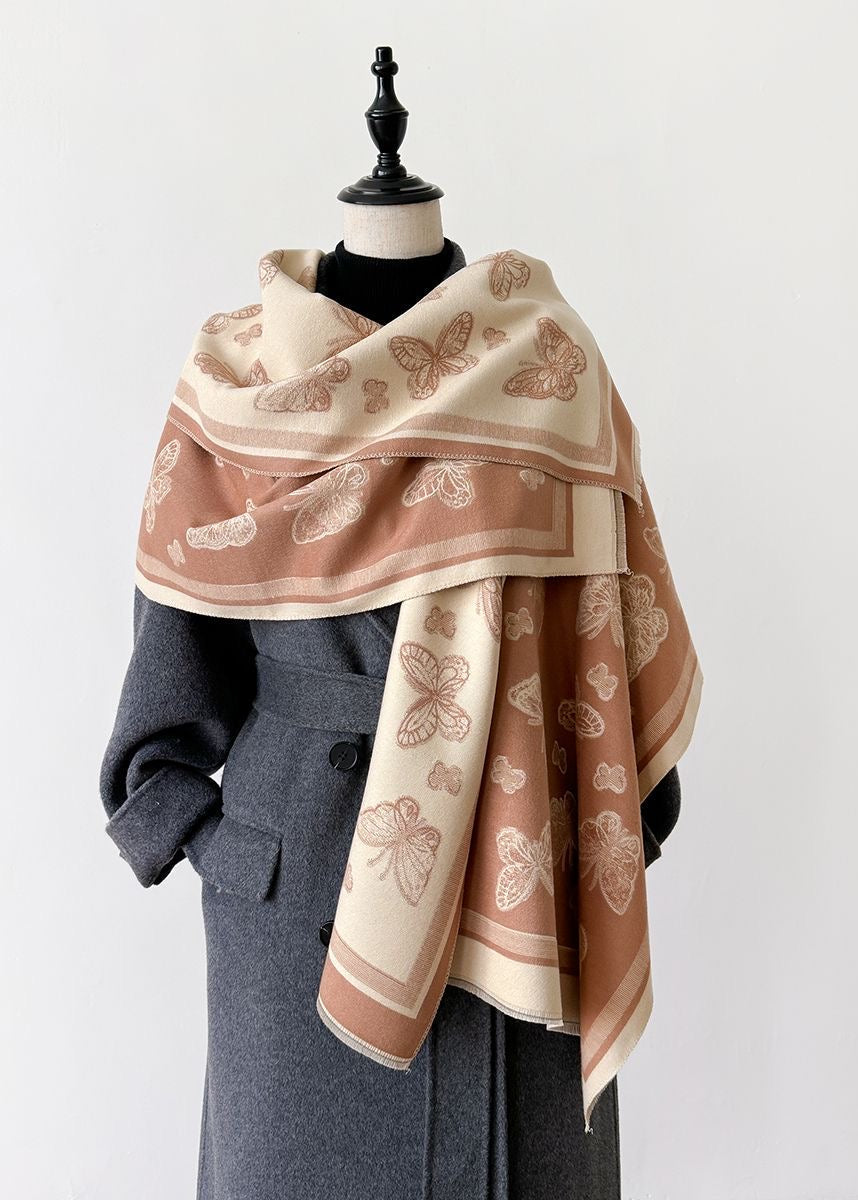 Butterfly Print Scarf with Fringe Trim