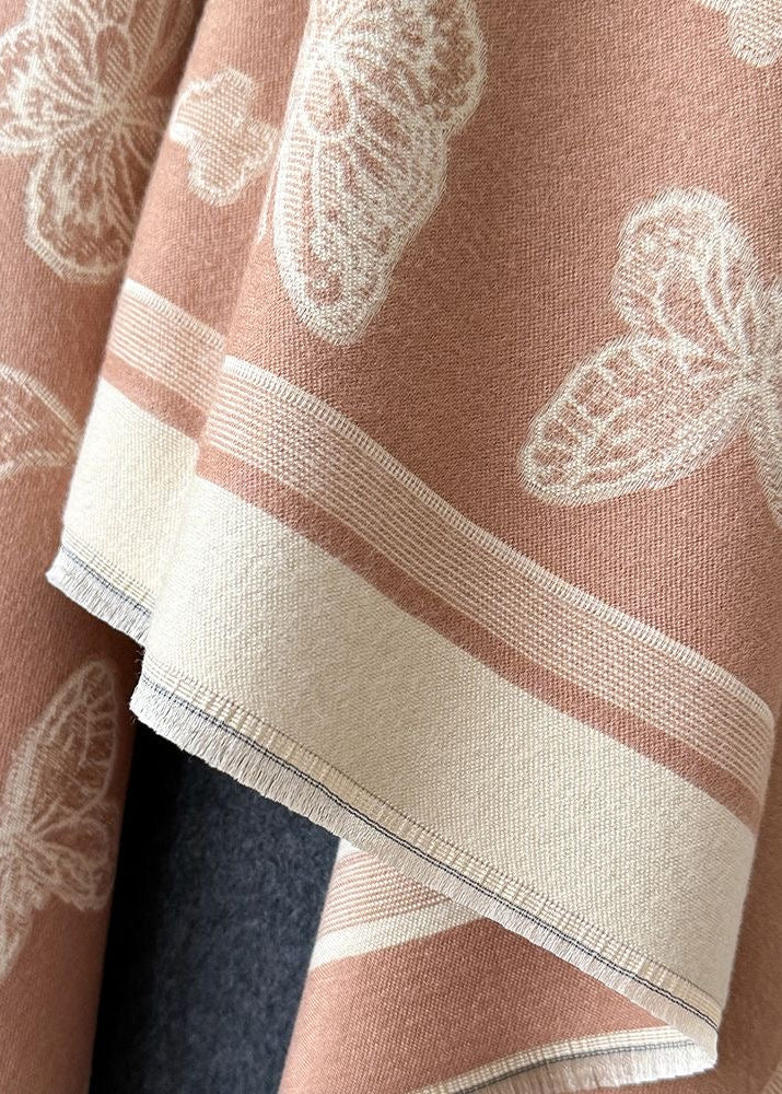 Butterfly Print Scarf with Fringe Trim