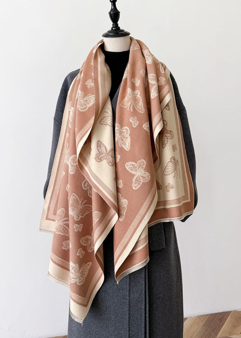 Butterfly Print Scarf with Fringe Trim