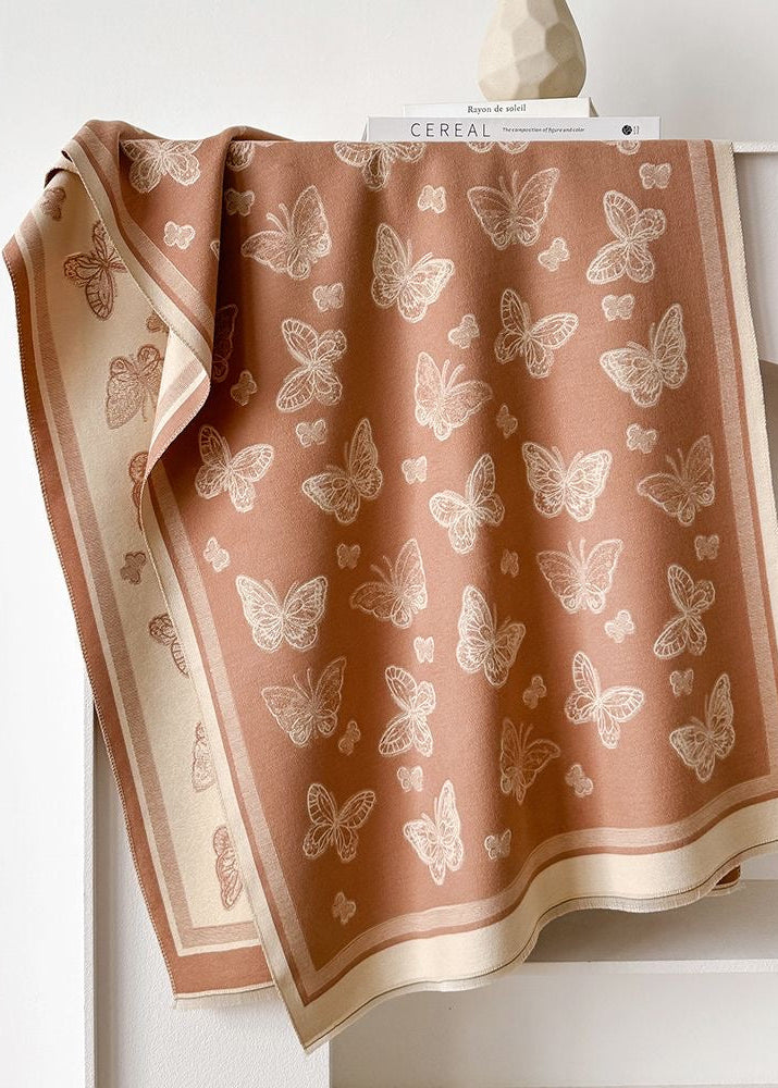 Butterfly Print Scarf with Fringe Trim