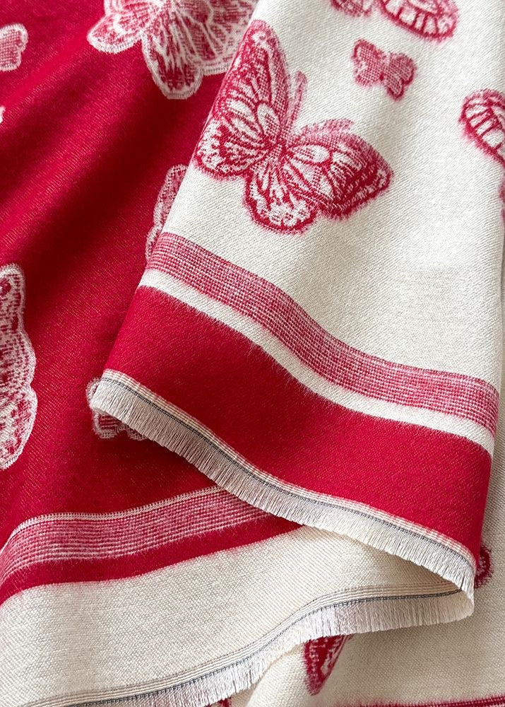 Butterfly Print Scarf with Fringe Trim